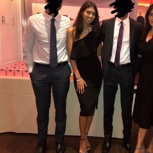 Black One Shoulder knee length cocktail dress